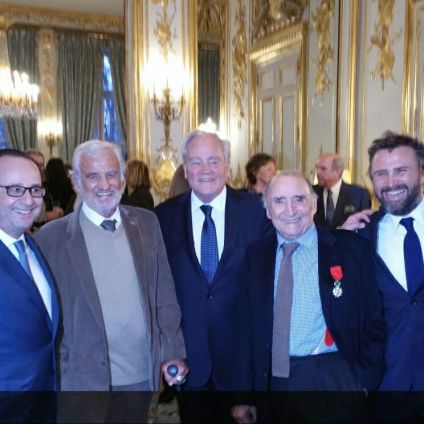 Christian Cambon - Claude Brasseur - Jean-Paul Belmondo - François Hollande - Alexandre Brasseur