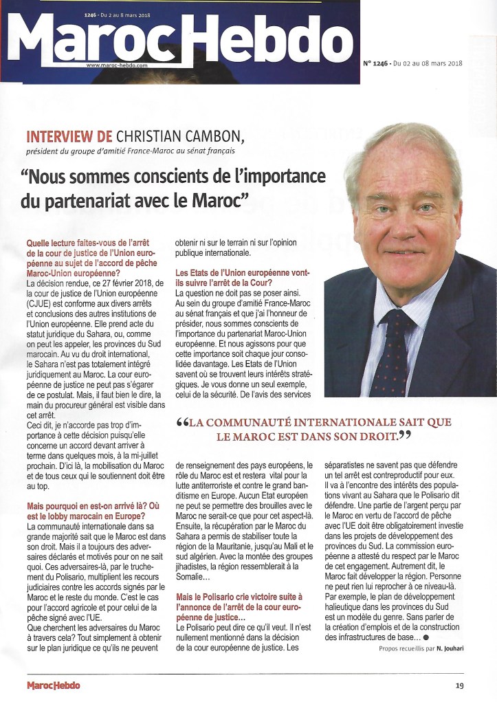 article Maroc Hebdo - Christian Cambon