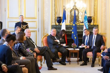 Christian Cambon - Gerard Larcher - Shavkat Mirziyoyev