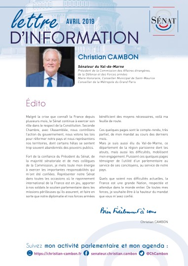 Christian Cambon - lettre information avril 2019 --1